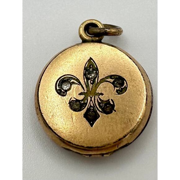 W&H Co Jewelry - W&H Co antique Victorian gold filled Fleur de Lis rhinestone dainty round locket